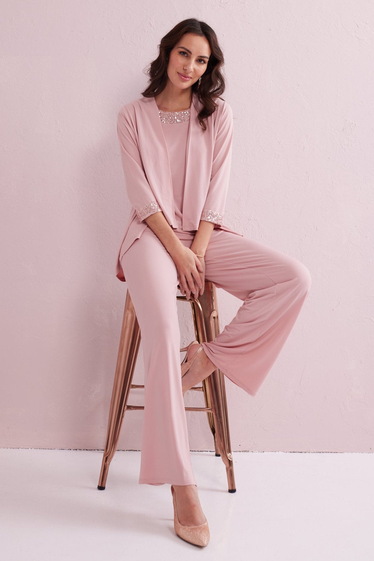 ALEXA Blush Pink 3 Piece Co-ord Trouser Set. Exclusive to Samantha Jane Boutique