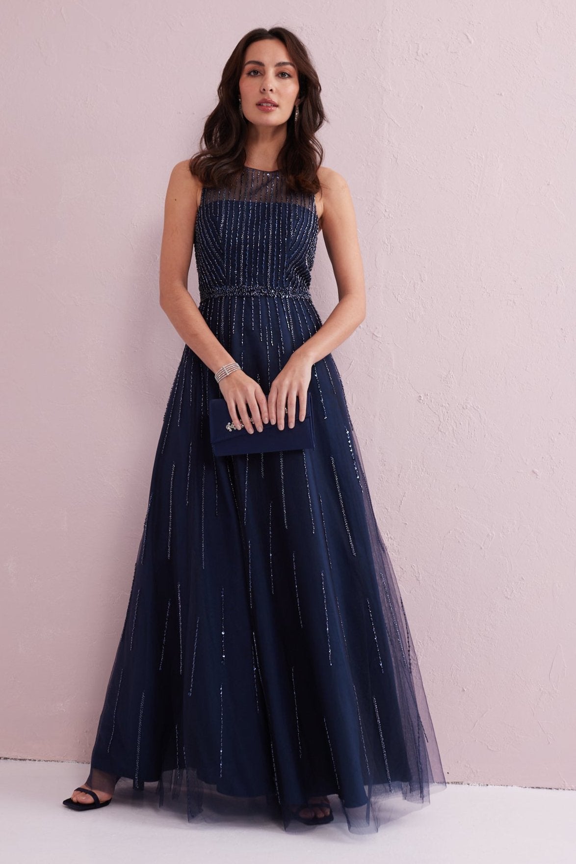 ANGEL Navy Embellished Beaded Maxi Dress. Exclusive to Samantha Jane Boutique