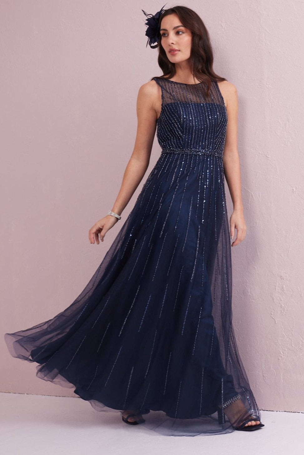 ANGEL Navy Embellished Beaded Maxi Dress. Exclusive to Samantha Jane Boutique