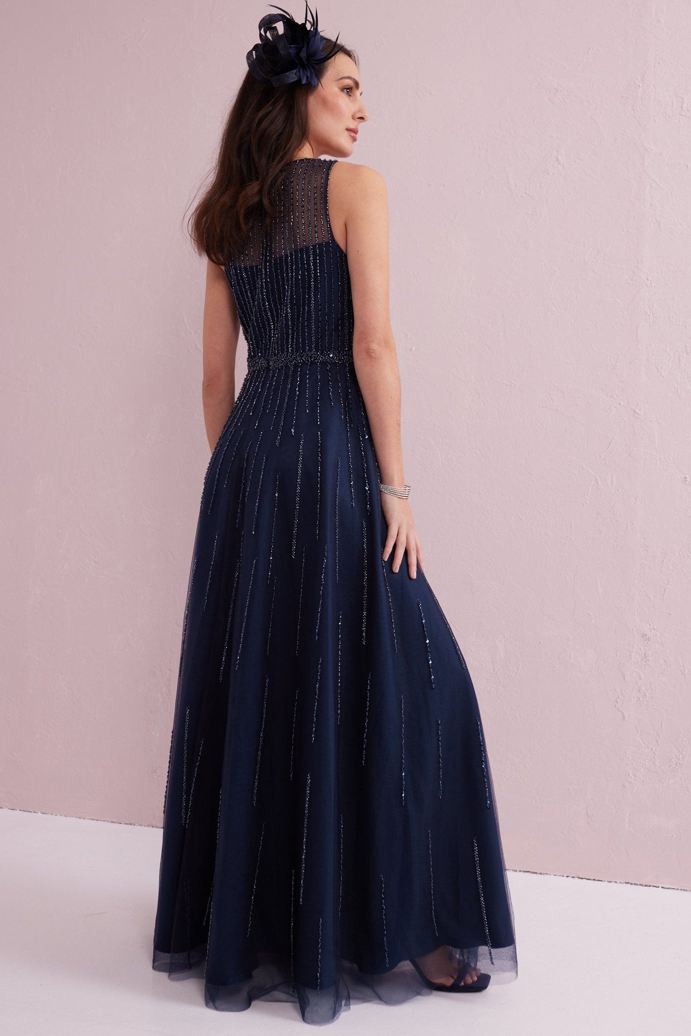 ANGEL Navy Embellished Beaded Maxi Dress. Exclusive to Samantha Jane Boutique