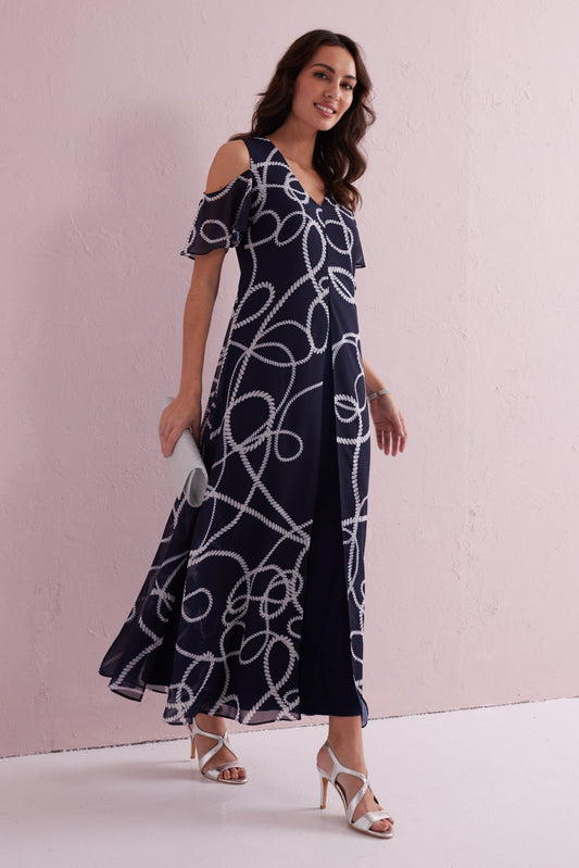 AVA Navy Double Layer Split Front Maxi Dress. Exclusive to Samantha Jane Boutique.