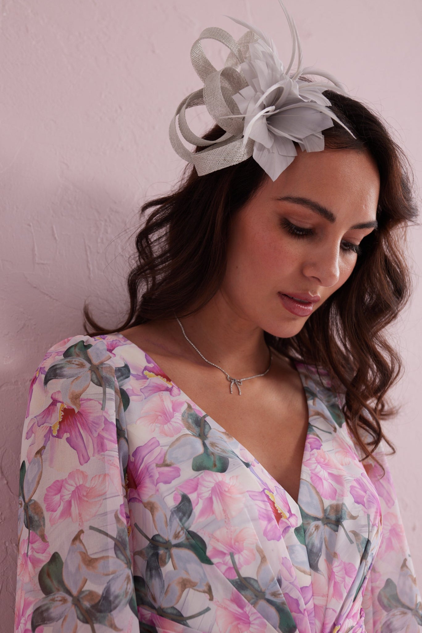 SERENE Pink Floral Print Pleated Dress with Diamante trim. Exclusive to Samantha Jane Boutique